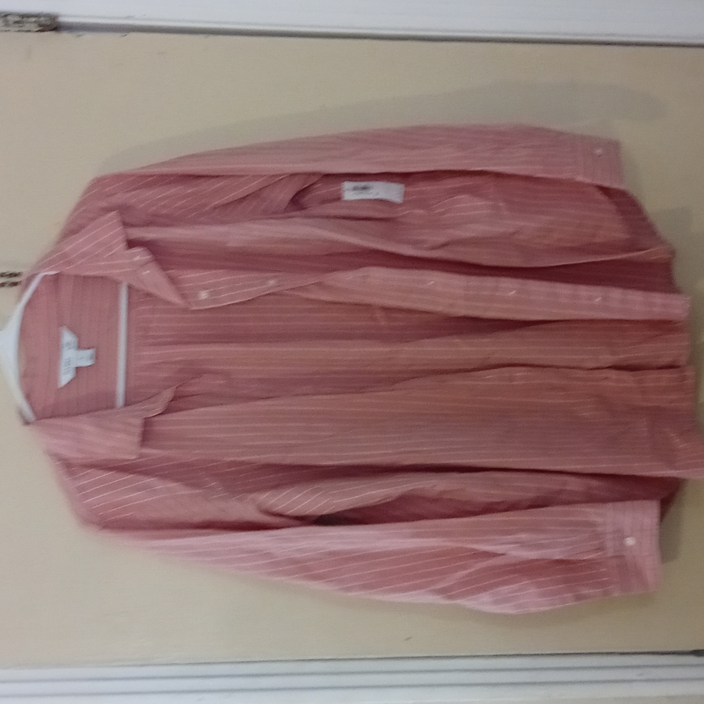 Pink and white striped button up